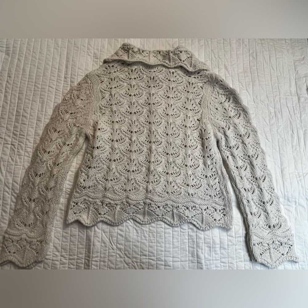 Zara Macrame Knit Cardigan Crochet Lady Jacket Cardigan Ecru cream nwot - Picture 5 of 10